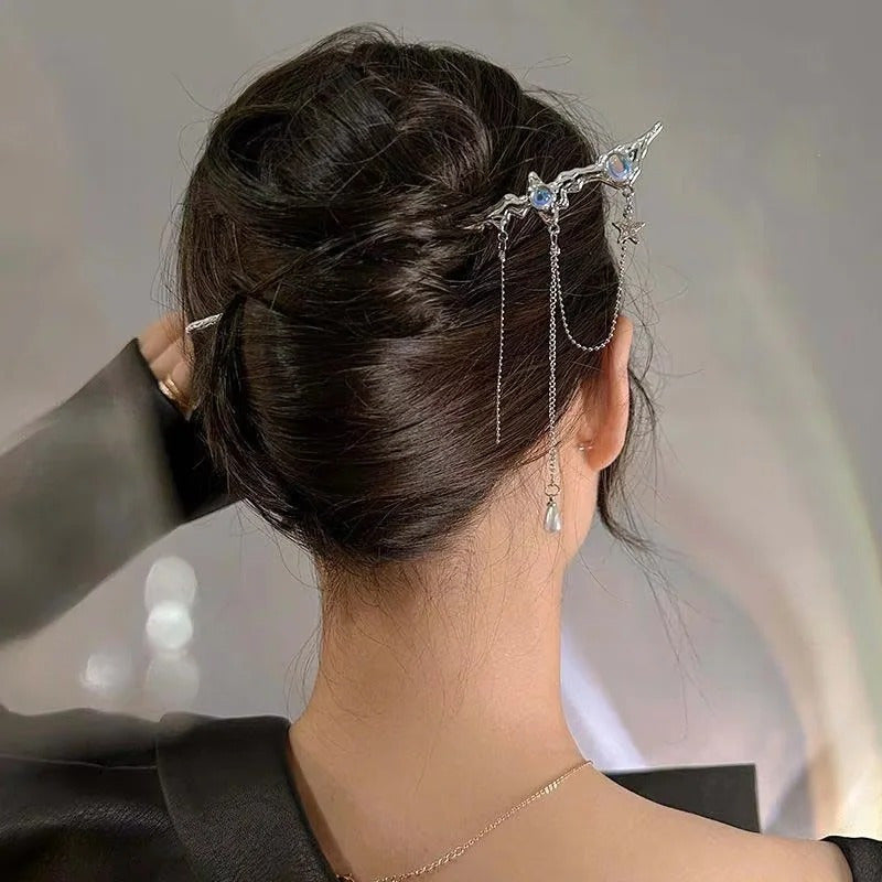 6pcs Elegant Moonstone Hairpins with Floral & Teardrop Accents - Secure Claw Clips for Women, Versatile for Daily Wear & Parties, Romantic Style Hair Accessories, Moonstone Jewelry