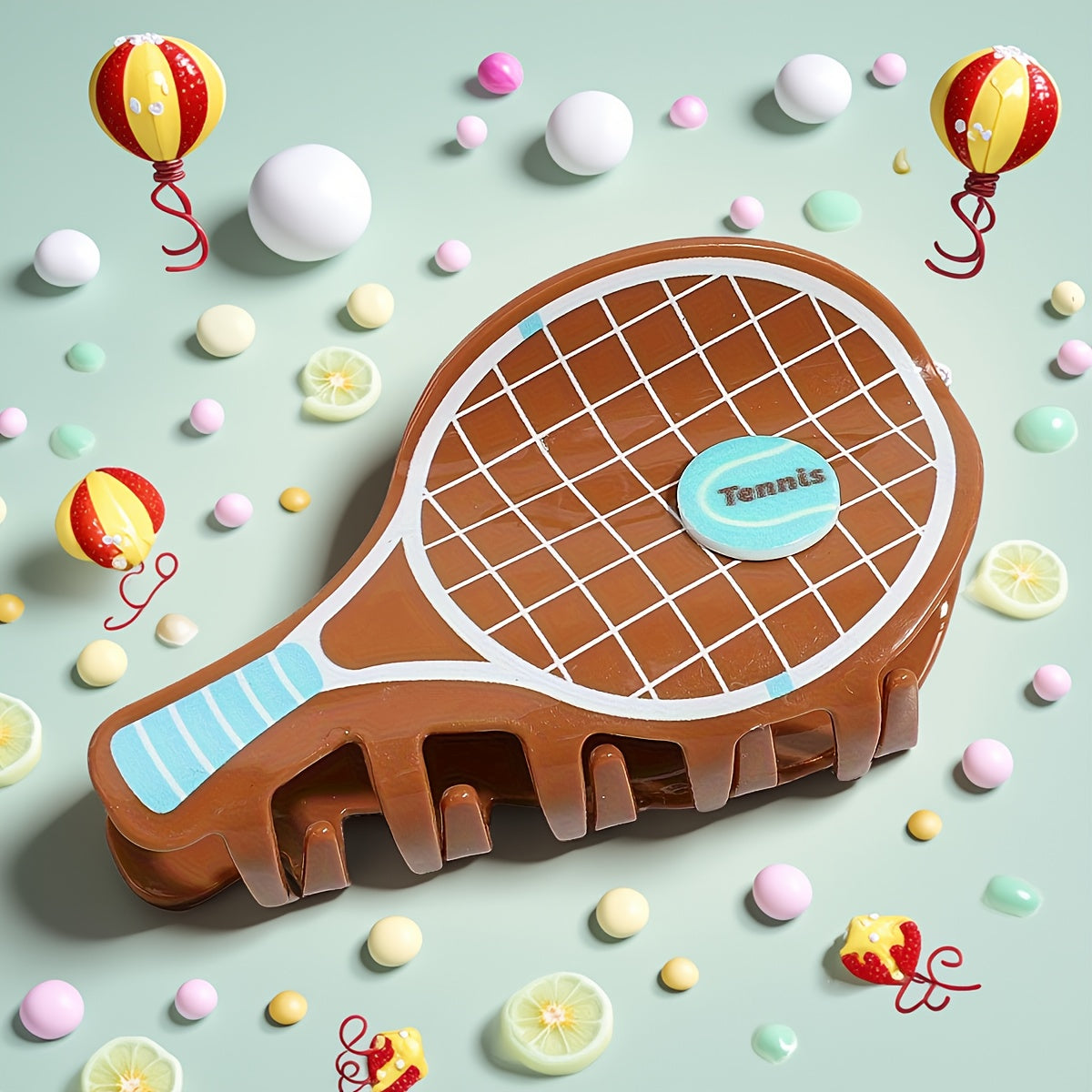2pcs Cute Cartoon Tennis Racket Hair Clips - Sporty Grid Pattern & Lettered Oval Grip Hair Accessories for Half-Up Styles, Parties, Travel - Pastel & Earthy Tones, Tennis Accessories, Party Goers, Stylish Accessory, Novelty Hairpin, Fashion Lovers