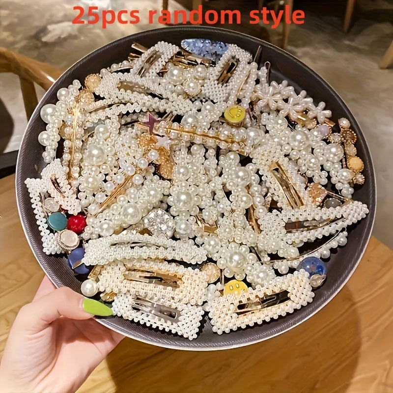25pcs Elegant Pearl Hairpins & Barrettes - French-Inspired Side Tassel Pins, Plastic Duckbill Clips, Stylish Accessory for Girls, Casual & Formal Occasions, Casual Hair Accessory | Elegant Hair Accessory | Plastic Hair Clip, Hair Accessories