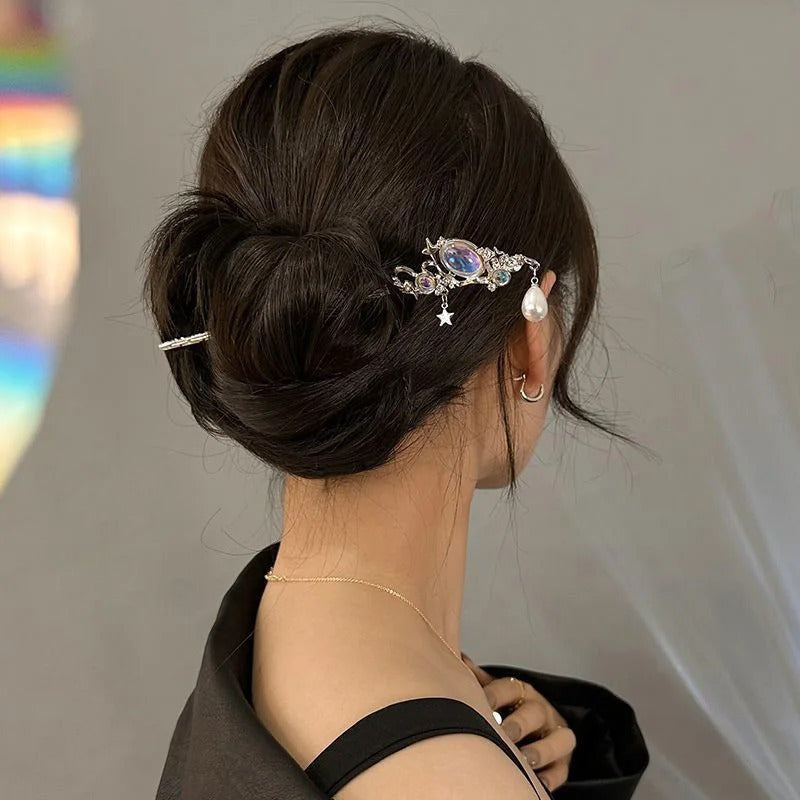 6pcs Elegant Moonstone Hairpins with Floral & Teardrop Accents - Secure Claw Clips for Women, Versatile for Daily Wear & Parties, Romantic Style Hair Accessories, Moonstone Jewelry