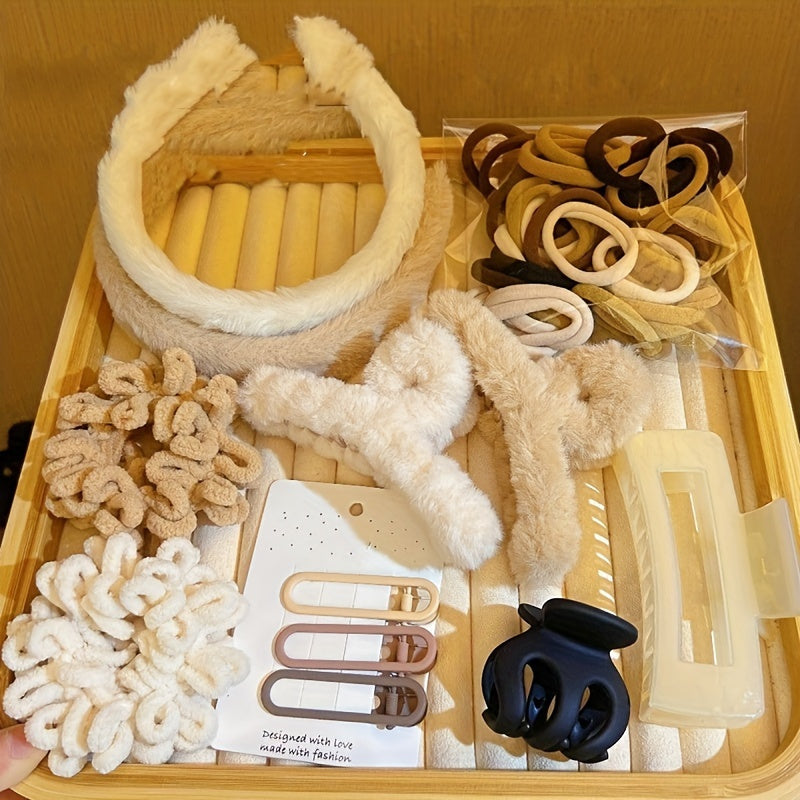 31pcs Elegant Hair Accessories Set for Women - Sweet Style Plastic Hairpins, Clips, Rings & More - Assorted Colors & Designs, Perfect for Updos, Ponytails, Buns & Braids - Includes Hair Ties, Scrunchies, Clips & Claw Clips - Ideal for Weddings, Parties &