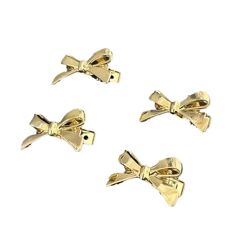 4pcs Elegant Alloy Bow Hair Clips for Women - Golden-Tone Metallic Hairpins with Intricate Bow Design, Secure Hold for Bangs & Side Hair, Versatile Hair Accessories for Casual & Formal Styles, Cute Hair Clips, Bohemian Style Hairpins, Durable Hairpins