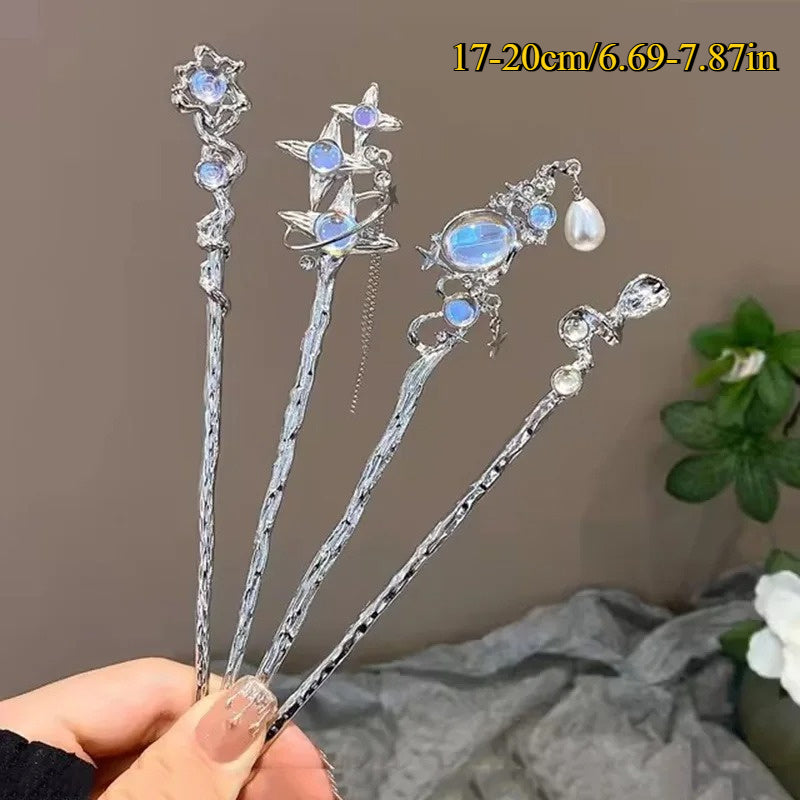 6pcs Elegant Moonstone Hairpins with Floral & Teardrop Accents - Secure Claw Clips for Women, Versatile for Daily Wear & Parties, Romantic Style Hair Accessories, Moonstone Jewelry
