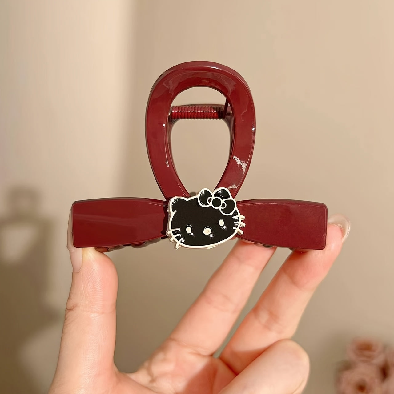 Sanrio for hello kitty Elegant Hair Clip for Women - Cute Leopard Print with Tassel, Black & White Design, Perfect for Valentine'S Day, Versatile Hair Accessory for Buns and Updos, Cute Hair Accessories, Valentine'S Day Gift, Playful Design, Durable