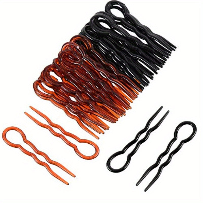 WILLBOND 48pcs Plastic U Shaped Black and Brown Hair Pins Lady Style Grip Hairpins Fast Spiral Hair Grip for Women s Hairstyle Accessories, Smooth Finish, Heavy-Duty Grip, Secure Hold
