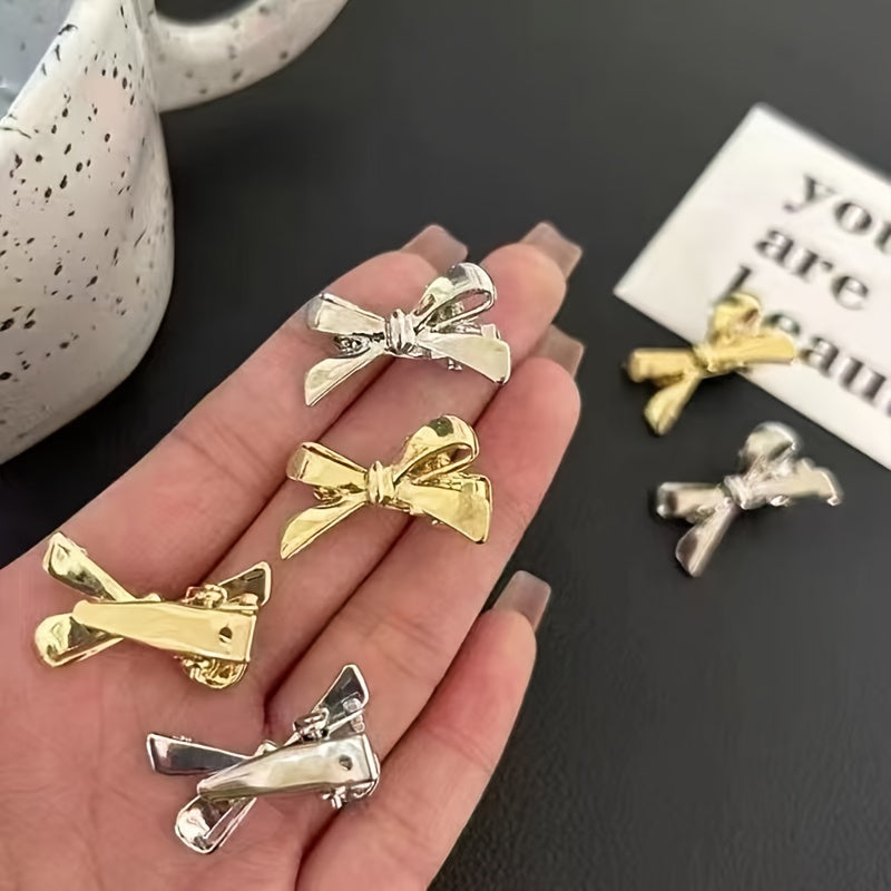 4pcs Elegant Alloy Bow Hair Clips for Women - Golden-Tone Metallic Hairpins with Intricate Bow Design, Secure Hold for Bangs & Side Hair, Versatile Hair Accessories for Casual & Formal Styles, Cute Hair Clips, Bohemian Style Hairpins, Durable Hairpins