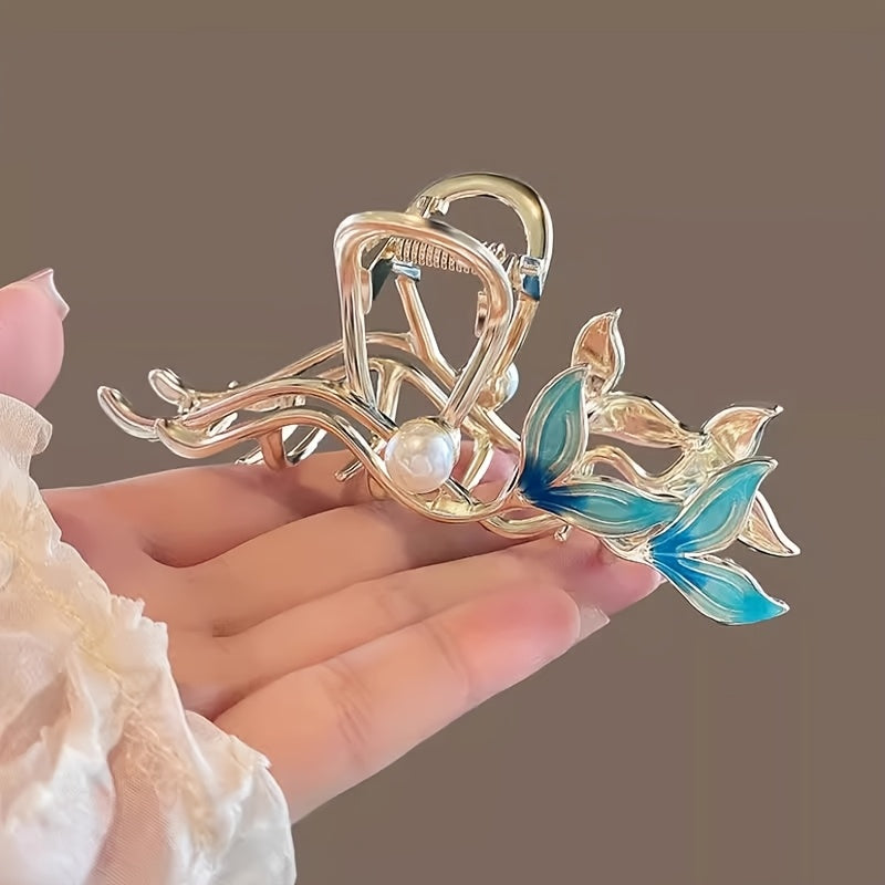 Women's Luxury Fish Tail Hair Clip - Metallic Finish Shark clip with Secure Grip, Elegant Updo & Everyday Hairstyle for Parties, Formal Events - Durable Hair Accessory for Women, Whimsical Design, Intricate Craftsmanship, Special Occasion Hairpin,