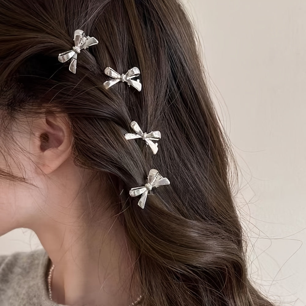 4pcs Elegant Alloy Bow Hair Clips for Women - Golden-Tone Metallic Hairpins with Intricate Bow Design, Secure Hold for Bangs & Side Hair, Versatile Hair Accessories for Casual & Formal Styles, Cute Hair Clips, Bohemian Style Hairpins, Durable Hairpins