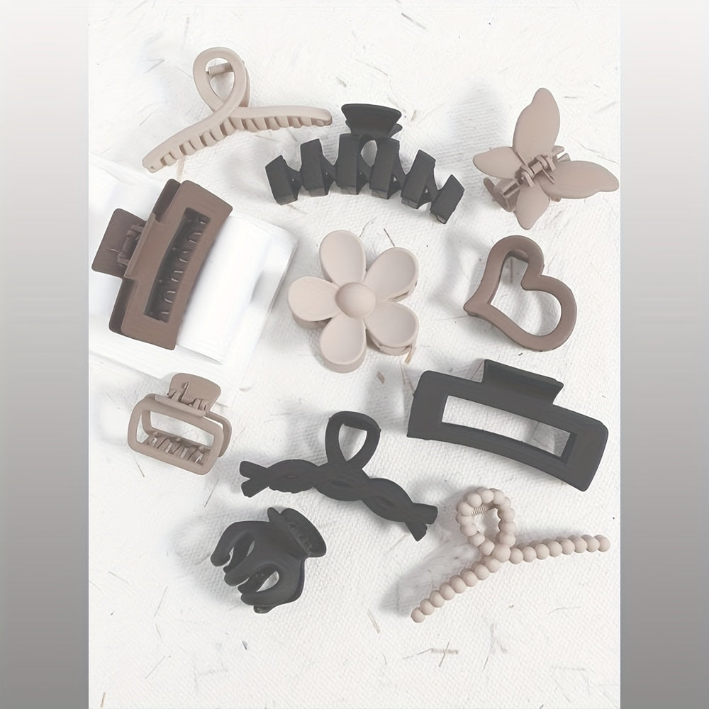Women's Large Hollowed Out Butterfly Flower Hair Clip Set - Elegant Beige & Black Baroque-Inspired Hairpins with Large Statement Clips, Beads & Flowers for Parties, Daily Wear, Back to School - Durable Hair Accessories in Neutral Tones (Beige, Black,