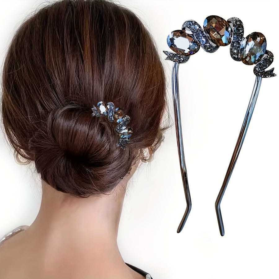 Elegant Vintage-Inspired Black Rhinestone Hairpin - Versatile U-Shaped Hair Accessory for Women, Retro Style