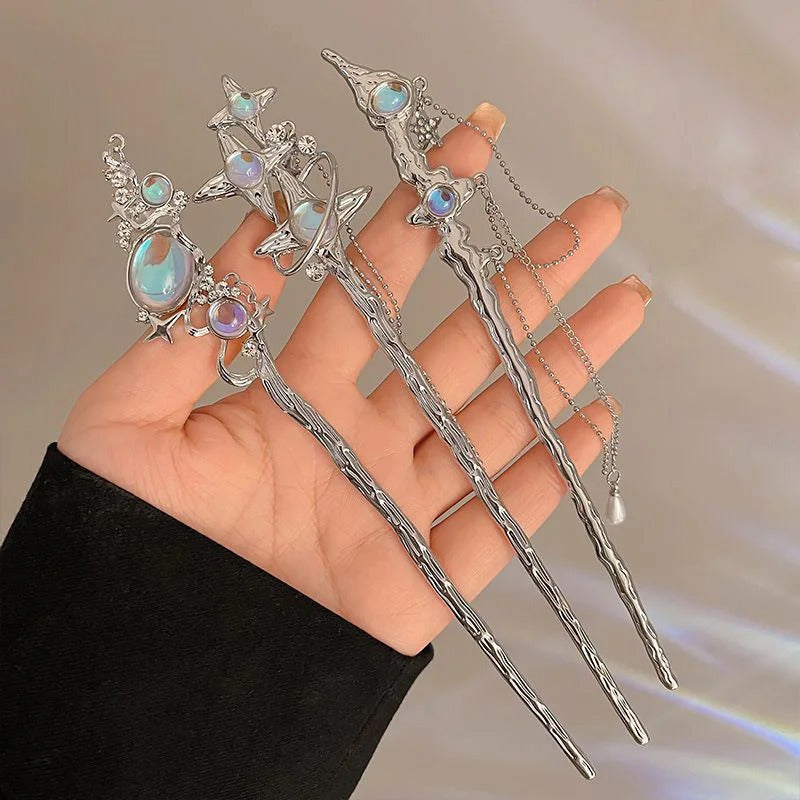 6pcs Elegant Moonstone Hairpins with Floral & Teardrop Accents - Secure Claw Clips for Women, Versatile for Daily Wear & Parties, Romantic Style Hair Accessories, Moonstone Jewelry
