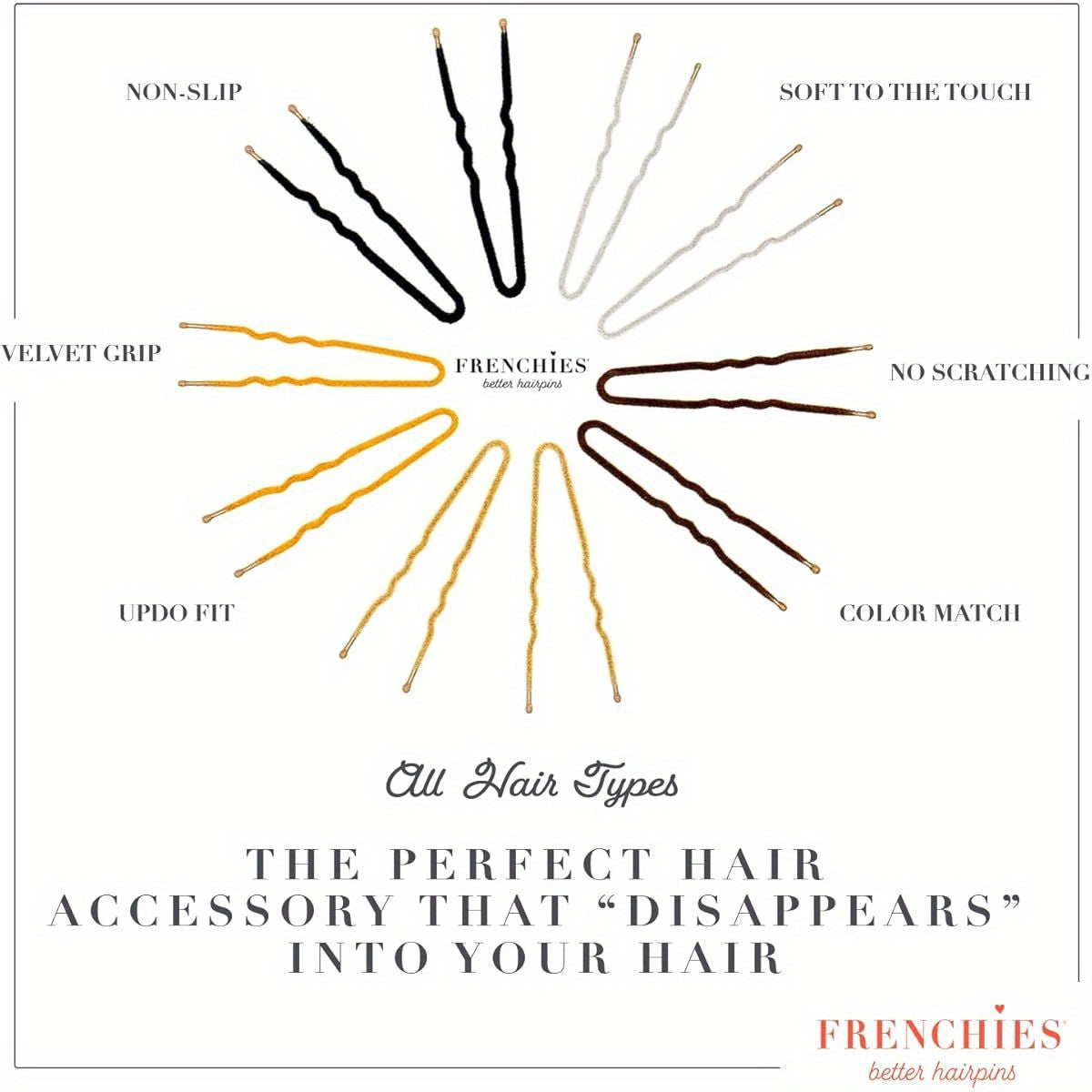 Frenchies French Twist Hair Pin, Ultra Flocked Extra Soft French Hair Pins for Women, Wedding, Updo Extensions, or Wig, 20 Count, Blond
