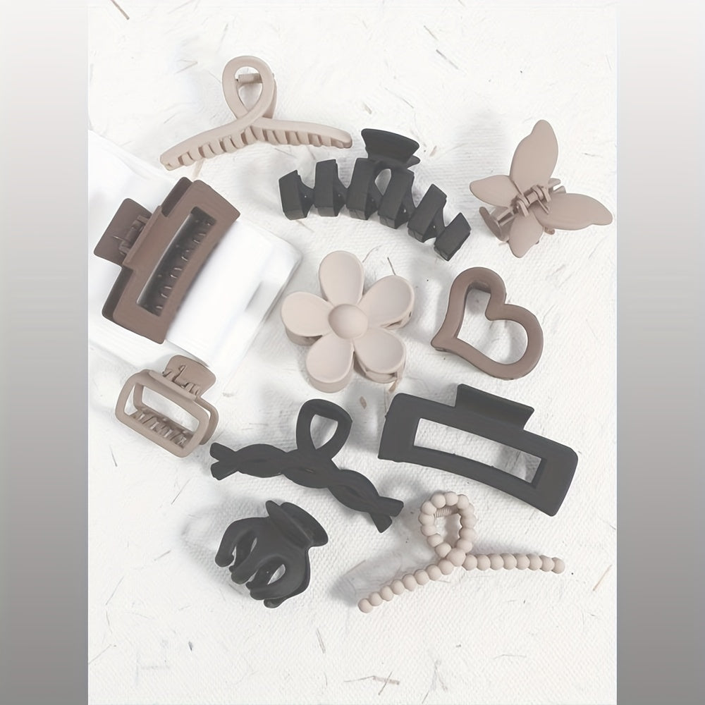 Women's Large Hollowed Out Butterfly Flower Hair Clip Set - Elegant Beige & Black Baroque-Inspired Hairpins with Large Statement Clips, Beads & Flowers for Parties, Daily Wear, Back to School - Durable Hair Accessories in Neutral Tones (Beige, Black,