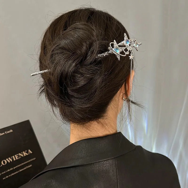 6pcs Elegant Moonstone Hairpins with Floral & Teardrop Accents - Secure Claw Clips for Women, Versatile for Daily Wear & Parties, Romantic Style Hair Accessories, Moonstone Jewelry
