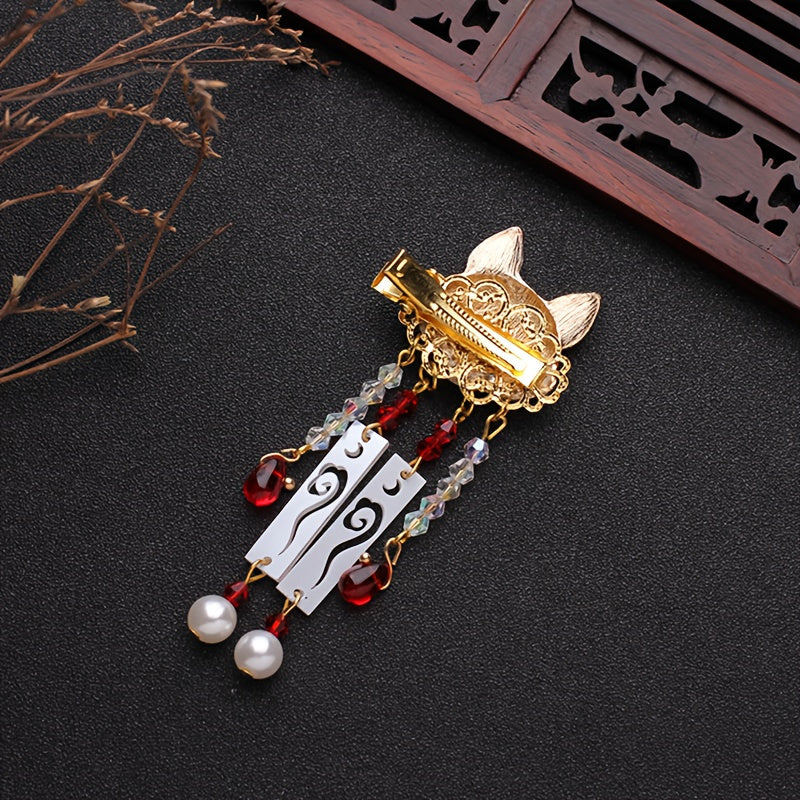 Two Cute Fox Tassel Hairpins, Vintage Hair Clips, Hanfu Hair Accessories for Women, Japanese-Style Hairpins with a Charming And Simple Animal Design in Mixed Colors - Perfect for Everyday Wear And Halloween, Durable Hair Accessories for Stylish Looks