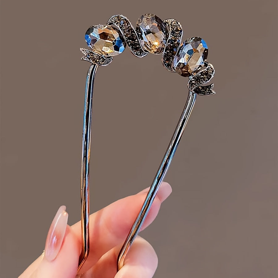 Elegant Vintage-Inspired Black Rhinestone Hairpin - Versatile U-Shaped Hair Accessory for Women, Retro Style