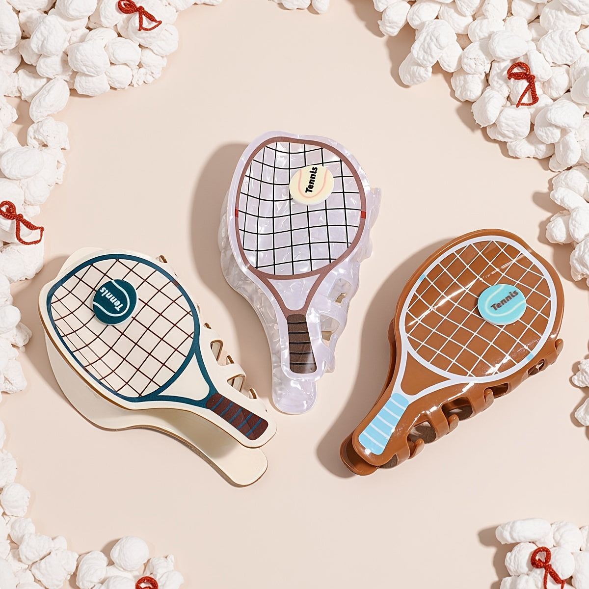2pcs Cute Cartoon Tennis Racket Hair Clips - Sporty Grid Pattern & Lettered Oval Grip Hair Accessories for Half-Up Styles, Parties, Travel - Pastel & Earthy Tones, Tennis Accessories, Party Goers, Stylish Accessory, Novelty Hairpin, Fashion Lovers