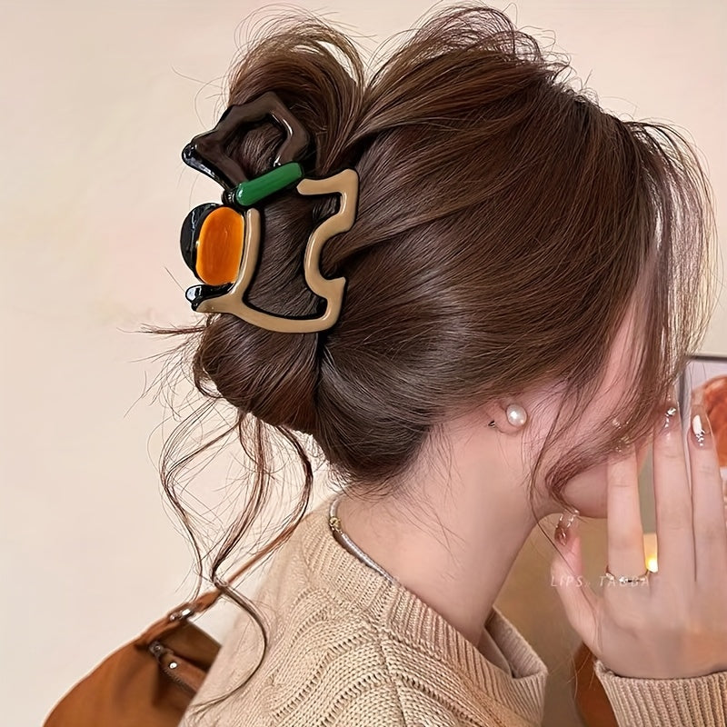 3 Elegant Dog-Shaped Hair Clips - Brown, Black, and Green Color Block Design, Large Shark Clip Suitable for Women'S Braids, Secure Hold Hair Accessories for Everyday and Formal Occasions, Cute Hairpins, Trendy Cute Design