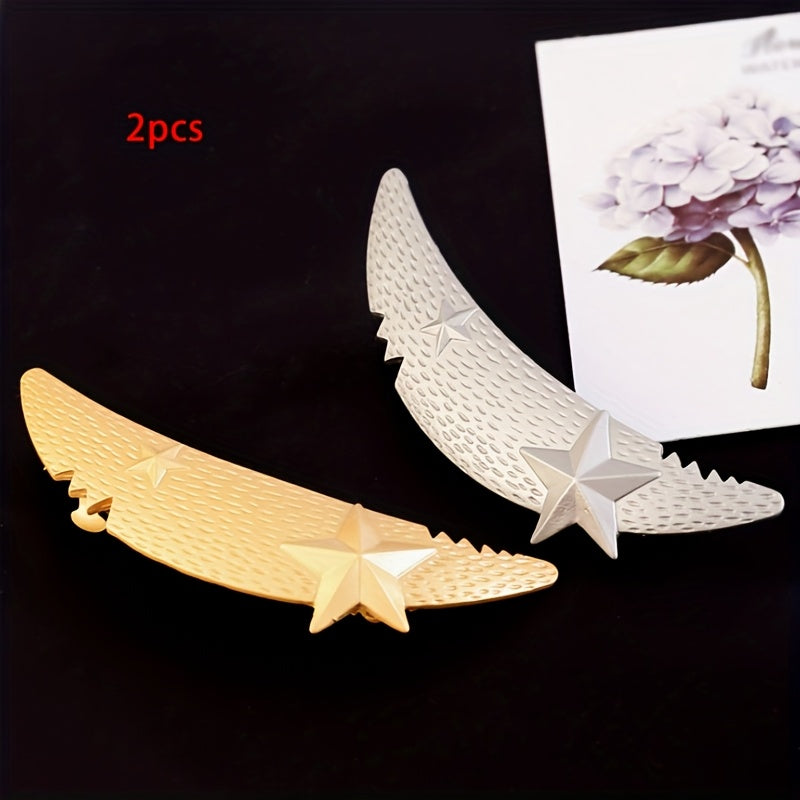 2pcs/1pc Elegant Moon & Star Hair Clips, Alloy Spring Clips for Women, One-Row & Half-Up Hair Clips, High Ponytail Clips, Perfect for Mother’s Day, Ramadan, Easter, and School Reunion Gifts, Anime Style, Solid Color, 14+