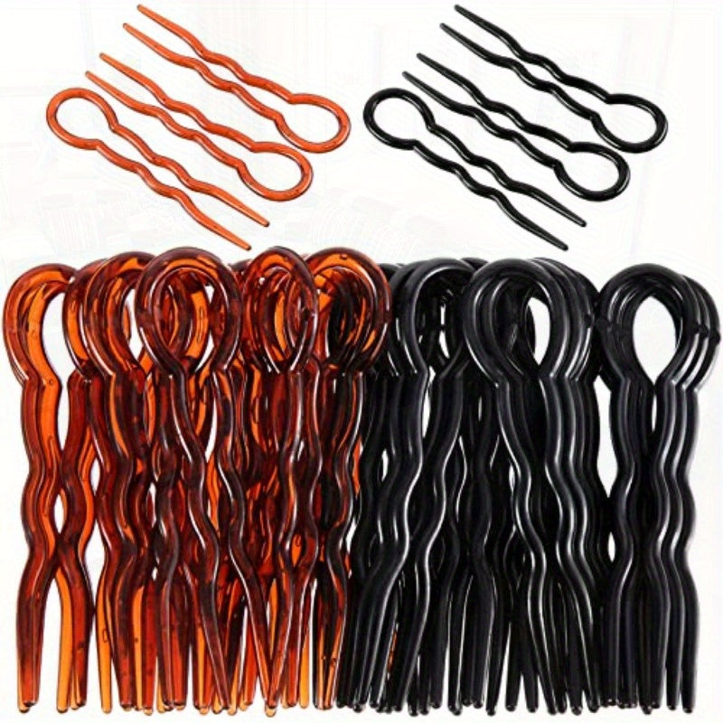 WILLBOND 48pcs Plastic U Shaped Black and Brown Hair Pins Lady Style Grip Hairpins Fast Spiral Hair Grip for Women s Hairstyle Accessories, Smooth Finish, Heavy-Duty Grip, Secure Hold