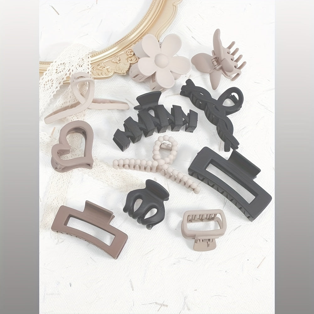 Women's Large Hollowed Out Butterfly Flower Hair Clip Set - Elegant Beige & Black Baroque-Inspired Hairpins with Large Statement Clips, Beads & Flowers for Parties, Daily Wear, Back to School - Durable Hair Accessories in Neutral Tones (Beige, Black,