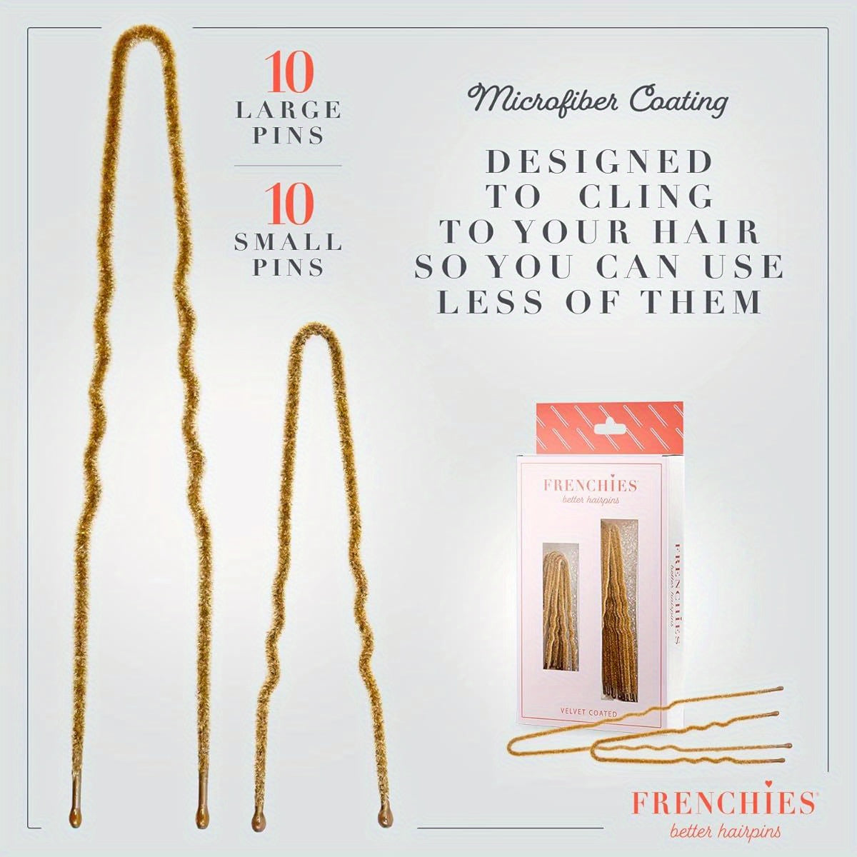 Frenchies French Twist Hair Pin, Ultra Flocked Extra Soft French Hair Pins for Women, Wedding, Updo Extensions, or Wig, 20 Count, Blond