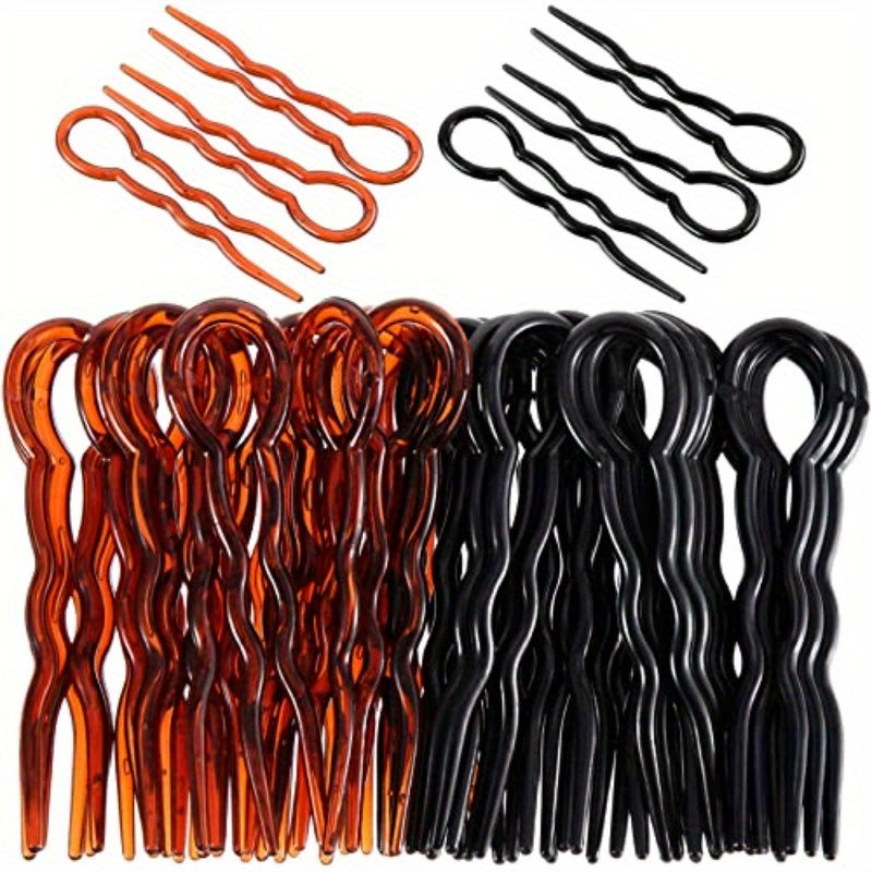 WILLBOND 48pcs Plastic U Shaped Black and Brown Hair Pins Lady Style Grip Hairpins Fast Spiral Hair Grip for Women s Hairstyle Accessories, Smooth Finish, Heavy-Duty Grip, Secure Hold