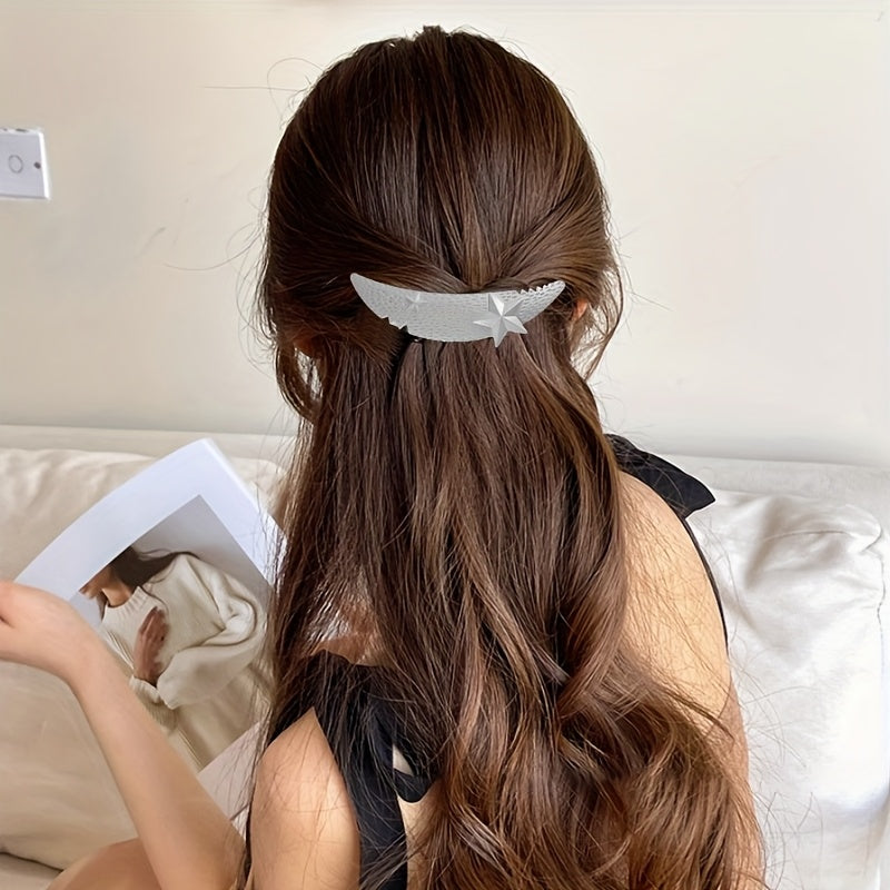 2pcs/1pc Elegant Moon & Star Hair Clips, Alloy Spring Clips for Women, One-Row & Half-Up Hair Clips, High Ponytail Clips, Perfect for Mother’s Day, Ramadan, Easter, and School Reunion Gifts, Anime Style, Solid Color, 14+