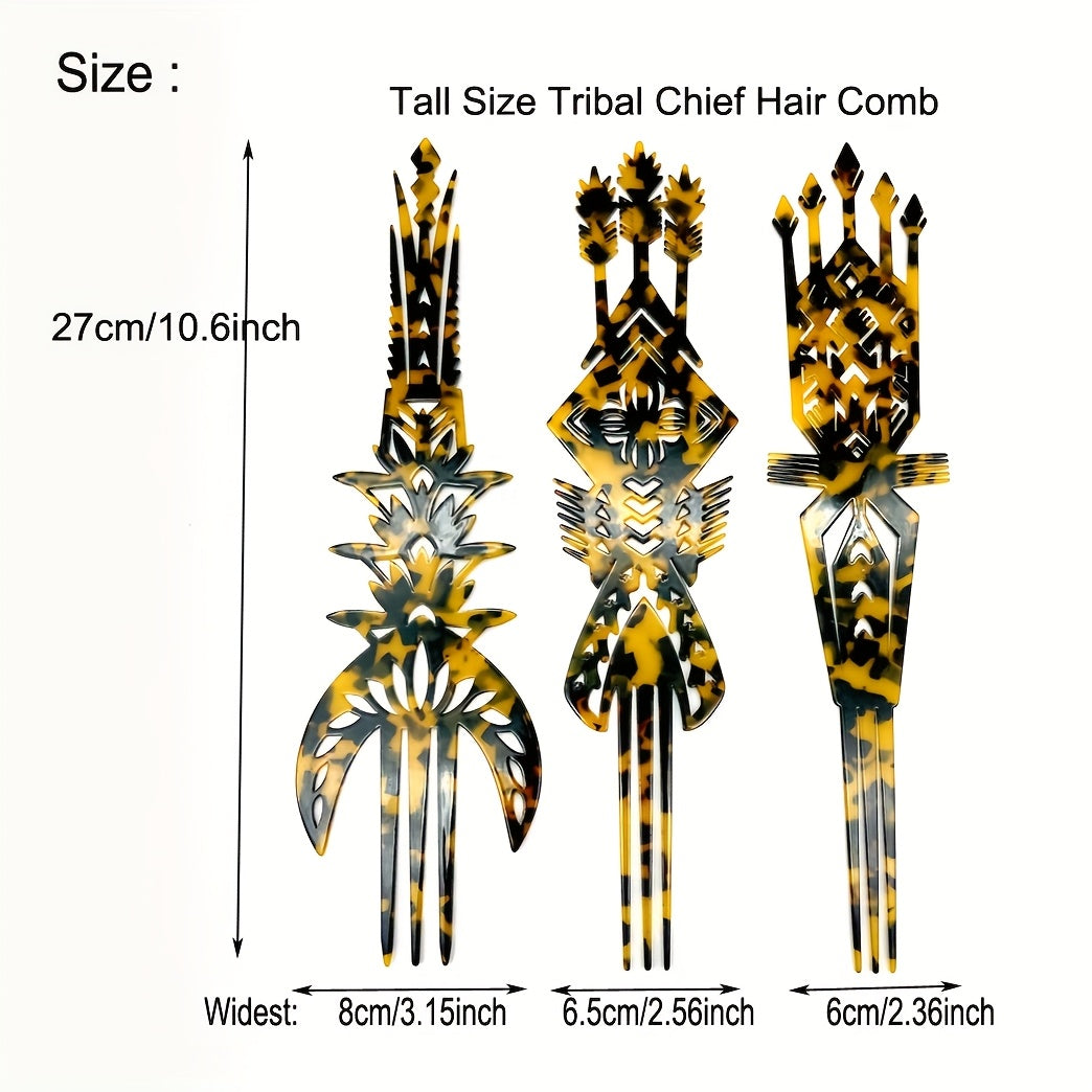 1pc Vintage Tribal Chief Tall High Combs Hair Clip - Acetic Acid Material, Lightweight, Elegant Leopard Print with Star Accents, Perfect for Women'S Day, Weddings, Birthdays, and Parties, Wedding Hair Accessory | Vintage Hairpin | Acetic Acid Material