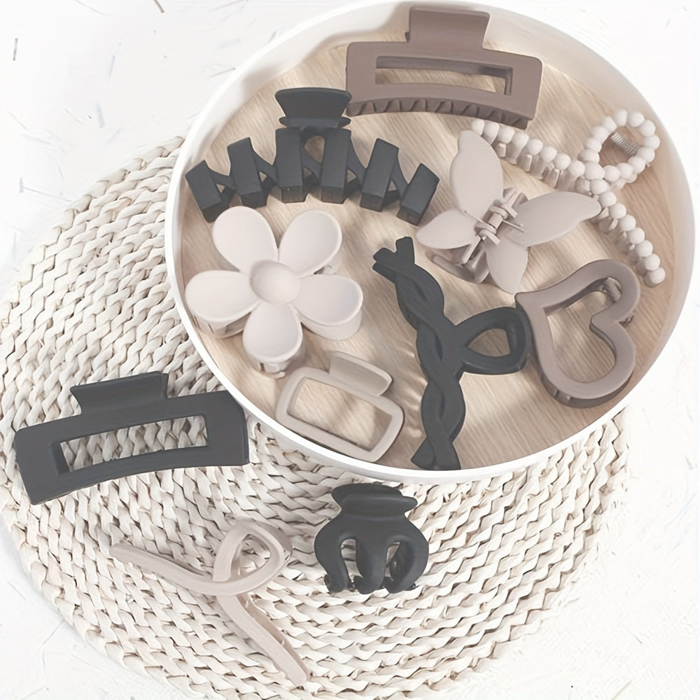 Women's Large Hollowed Out Butterfly Flower Hair Clip Set - Elegant Beige & Black Baroque-Inspired Hairpins with Large Statement Clips, Beads & Flowers for Parties, Daily Wear, Back to School - Durable Hair Accessories in Neutral Tones (Beige, Black,