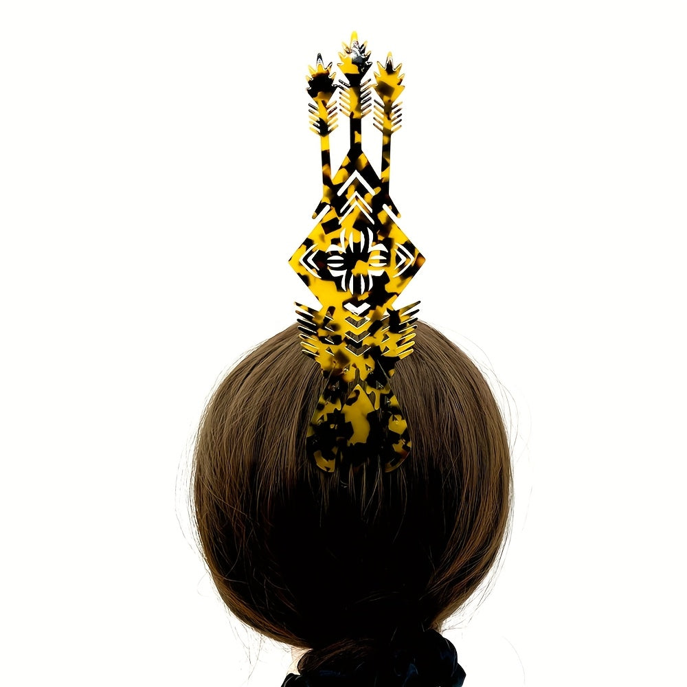 1pc Vintage Tribal Chief Tall High Combs Hair Clip - Acetic Acid Material, Lightweight, Elegant Leopard Print with Star Accents, Perfect for Women'S Day, Weddings, Birthdays, and Parties, Wedding Hair Accessory | Vintage Hairpin | Acetic Acid Material