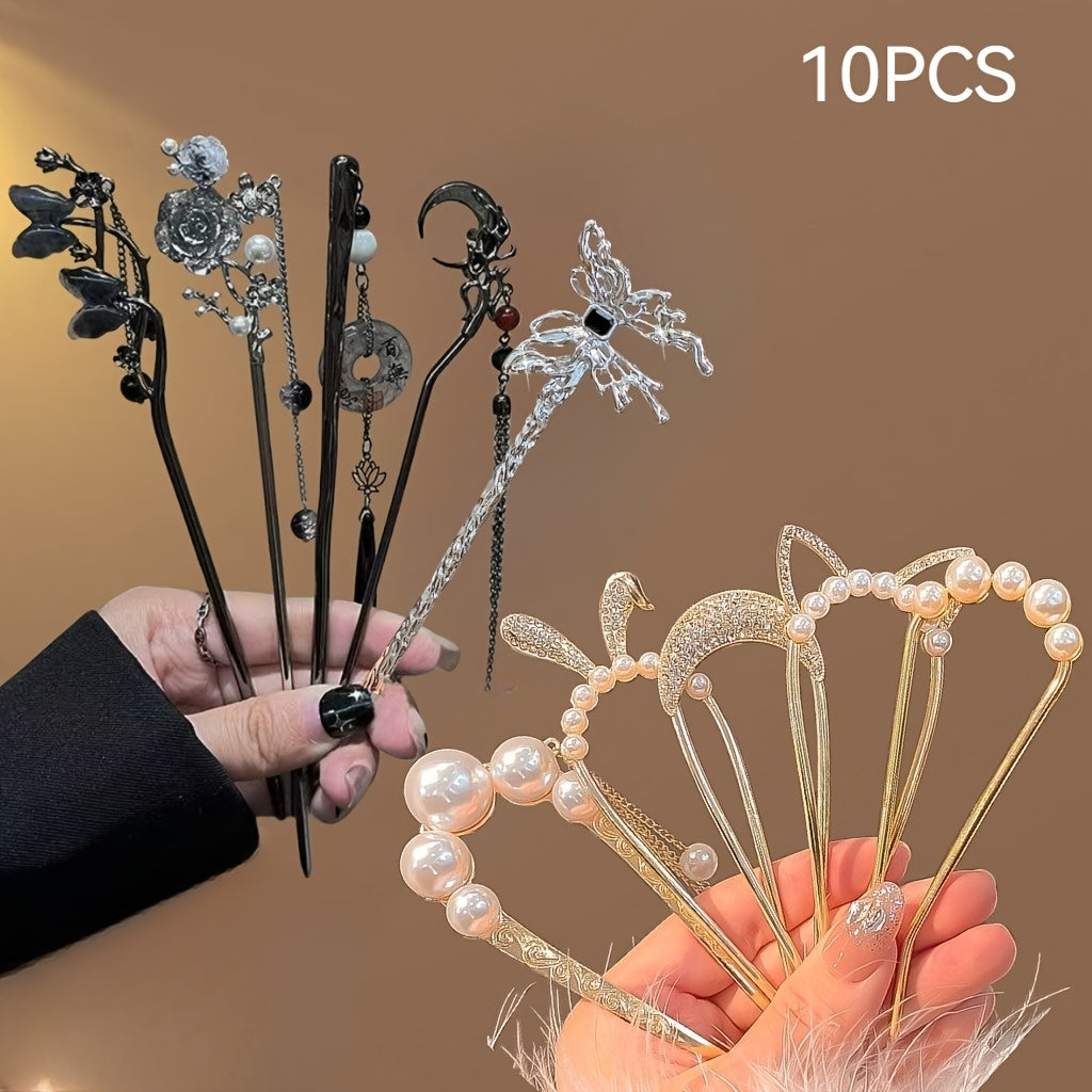 10pcs Elegant Alloy Hair Accessories - Moon, Butterfly, Flower Hairpins & U-Shaped Hair Clips Set, Perfect for Stylish Headgear, Ideal Gift for Valentines Day, Valentines Day Gift|Butterfly Motif|Durable Alloy, Hair Accessories
