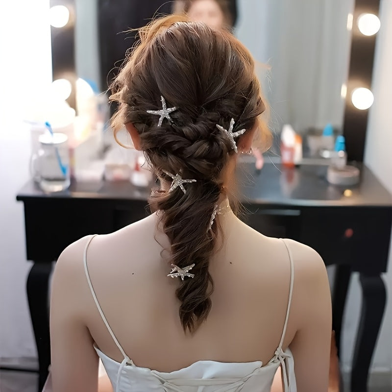 [Elegant Hair Clip] 2pcs Elegant Sweet Imitation Pearl Decorated Starfish Hair Clip Combination | Suitable for Weddings, Dates, Vacations, Daily Wear, Women's Hair Accessorie