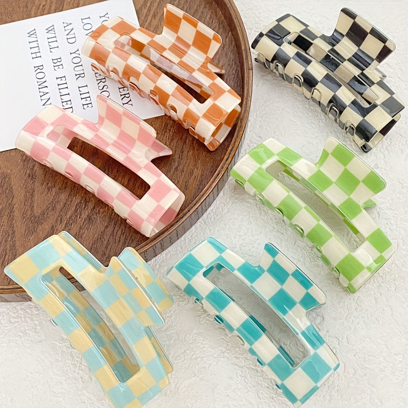 [6pcs Sweet Hair Clip] 6pcs Women's Sweet Dopamine Checkerboard Square Hair Clip | Suitable for Vacation, Leisure, Daily Commuting, Perfect for Thanksgiving