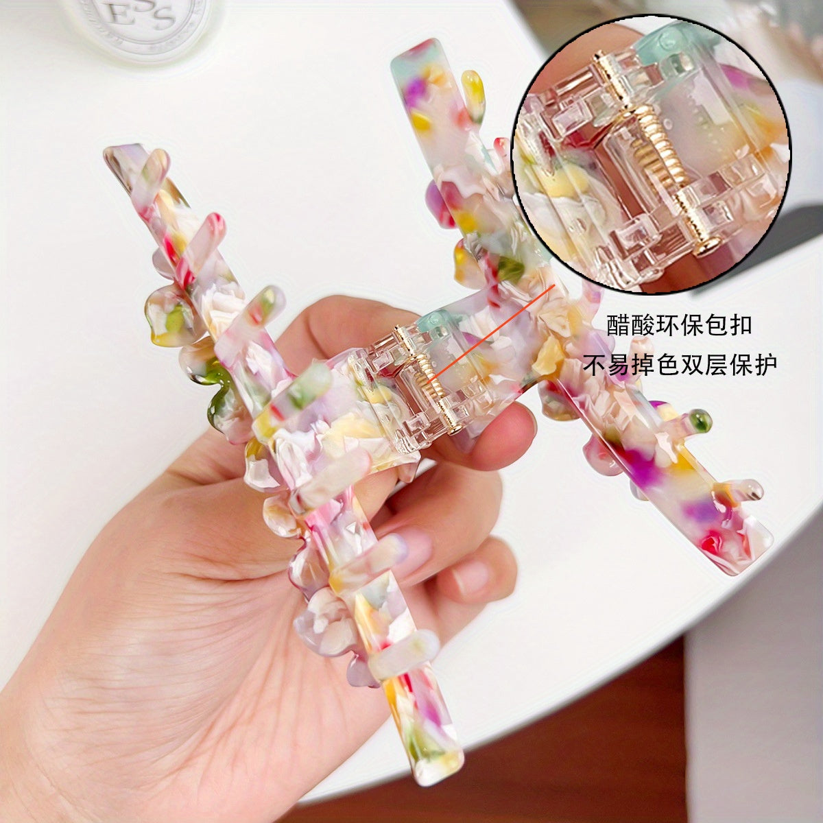 [Elegant Retro Shark Clip] Elegant Retro Shark Clip Hair Clips for Women - Durable Plastic Hairpins with Floral & Bead Accents, Pastel Colors, Secure Hold for Updos, Ponytails, Braids - Perfect for Teens & Adults
