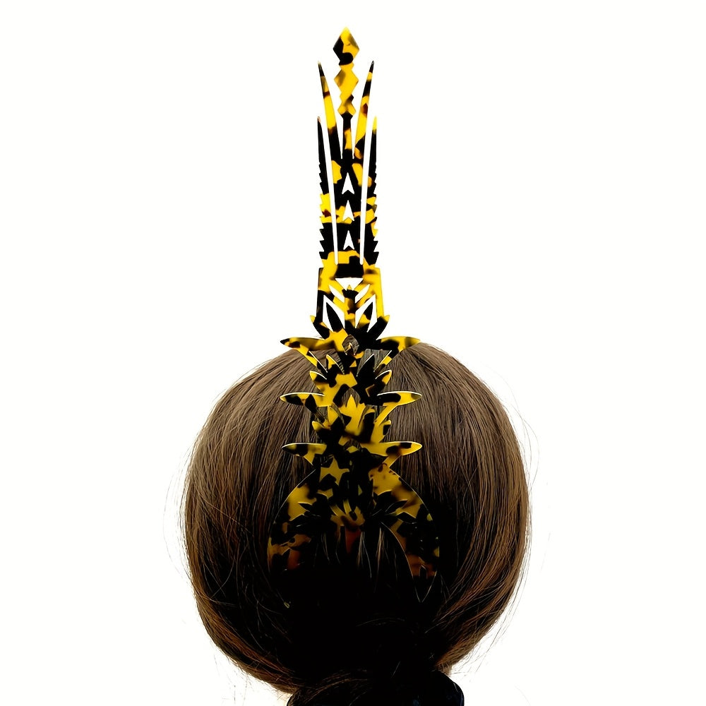1pc Vintage Tribal Chief Tall High Combs Hair Clip - Acetic Acid Material, Lightweight, Elegant Leopard Print with Star Accents, Perfect for Women'S Day, Weddings, Birthdays, and Parties, Wedding Hair Accessory | Vintage Hairpin | Acetic Acid Material