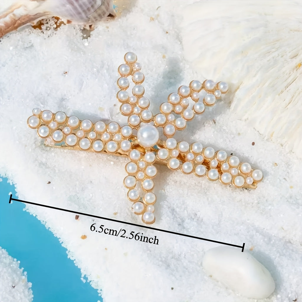 [Elegant Hair Clip] 2pcs Elegant Sweet Imitation Pearl Decorated Starfish Hair Clip Combination | Suitable for Weddings, Dates, Vacations, Daily Wear, Women's Hair Accessorie