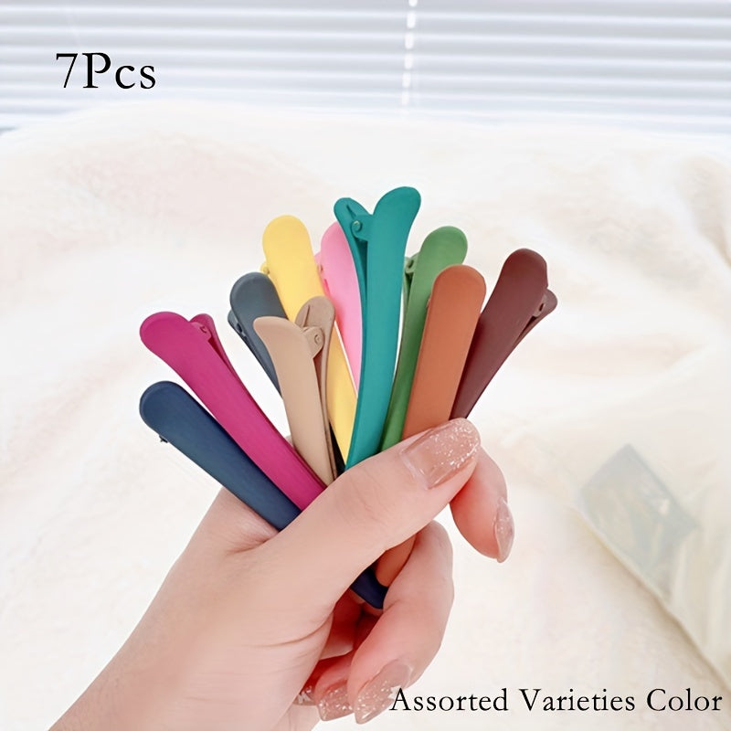 [7-Piece Basic Hair Clips Set] 7-Piece Set Basic Hair Clips for Women – Plastic Matte Duckbill Hairpins, Sweet and Simple Style, Casual Hair Accessories, Hairstyling Tools, Photo Props, Ideal Gift