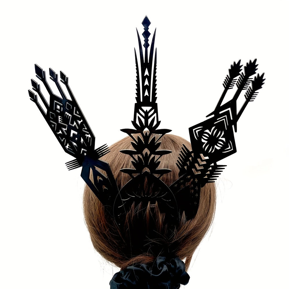 1pc Vintage Tribal Chief Tall High Combs Hair Clip - Acetic Acid Material, Lightweight, Elegant Leopard Print with Star Accents, Perfect for Women'S Day, Weddings, Birthdays, and Parties, Wedding Hair Accessory | Vintage Hairpin | Acetic Acid Material