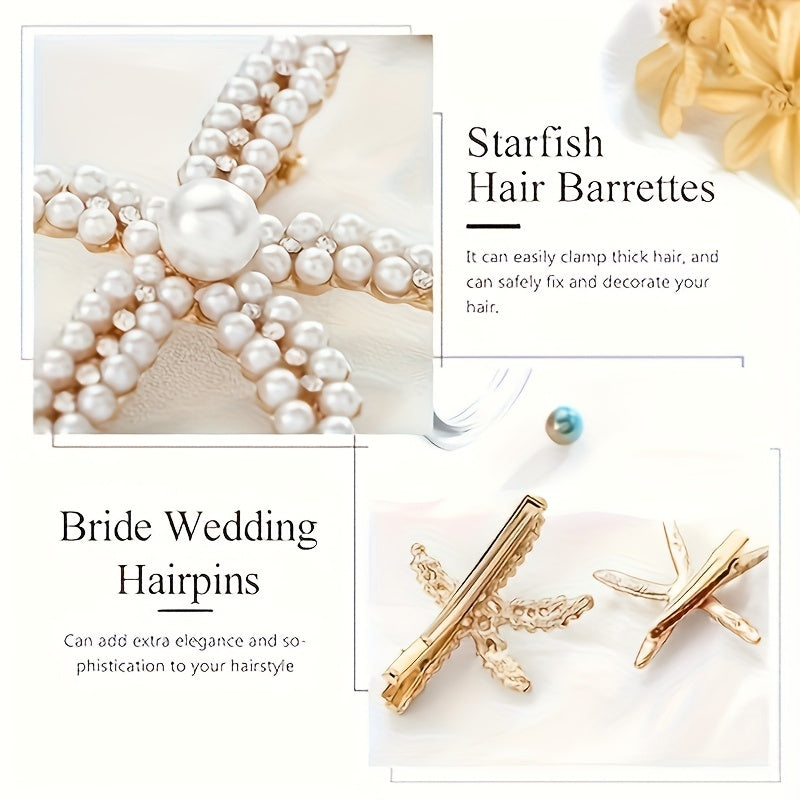[Elegant Hair Clip] 2pcs Elegant Sweet Imitation Pearl Decorated Starfish Hair Clip Combination | Suitable for Weddings, Dates, Vacations, Daily Wear, Women's Hair Accessorie