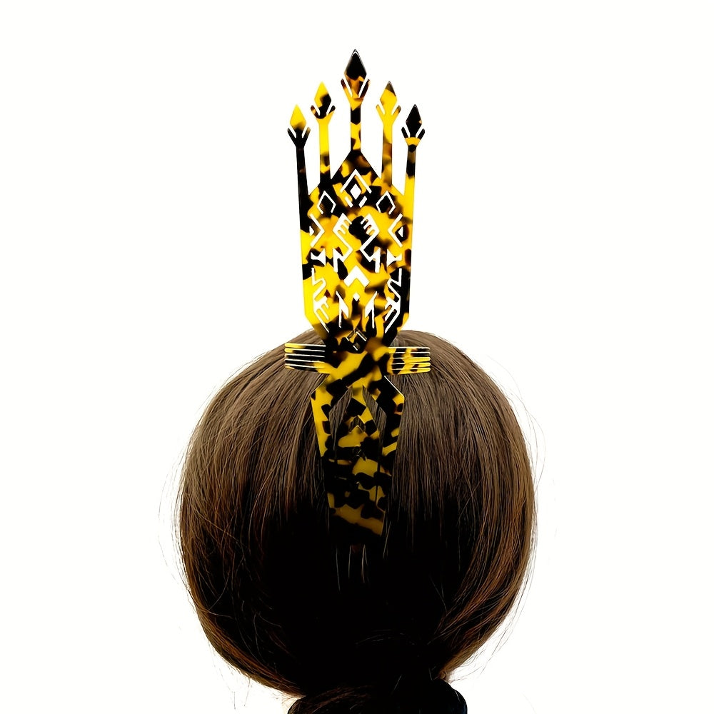 1pc Vintage Tribal Chief Tall High Combs Hair Clip - Acetic Acid Material, Lightweight, Elegant Leopard Print with Star Accents, Perfect for Women'S Day, Weddings, Birthdays, and Parties, Wedding Hair Accessory | Vintage Hairpin | Acetic Acid Material