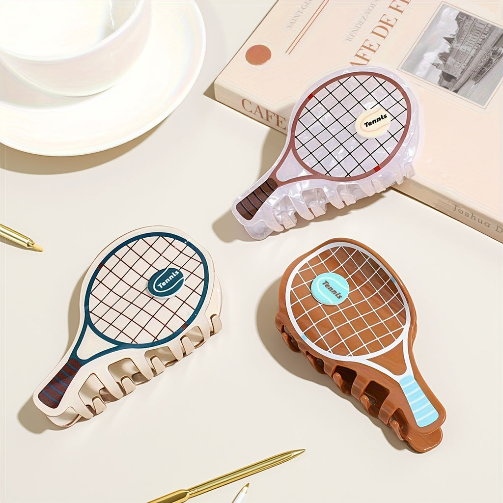 2pcs Cute Cartoon Tennis Racket Hair Clips - Sporty Grid Pattern & Lettered Oval Grip Hair Accessories for Half-Up Styles, Parties, Travel - Pastel & Earthy Tones, Tennis Accessories, Party Goers, Stylish Accessory, Novelty Hairpin, Fashion Lovers