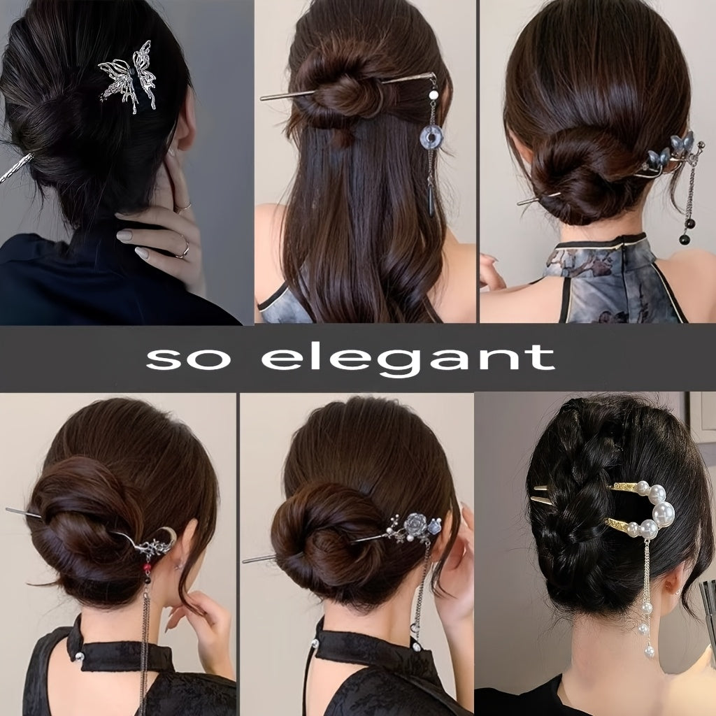 10pcs Elegant Alloy Hair Accessories - Moon, Butterfly, Flower Hairpins & U-Shaped Hair Clips Set, Perfect for Stylish Headgear, Ideal Gift for Valentines Day, Valentines Day Gift|Butterfly Motif|Durable Alloy, Hair Accessories