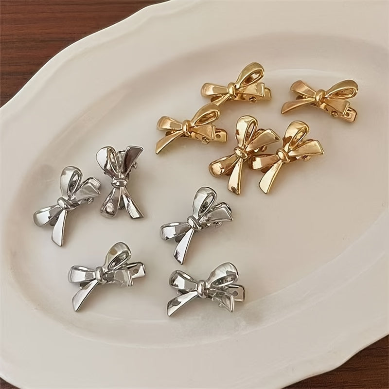 4pcs Elegant Alloy Bow Hair Clips for Women - Golden-Tone Metallic Hairpins with Intricate Bow Design, Secure Hold for Bangs & Side Hair, Versatile Hair Accessories for Casual & Formal Styles, Cute Hair Clips, Bohemian Style Hairpins, Durable Hairpins