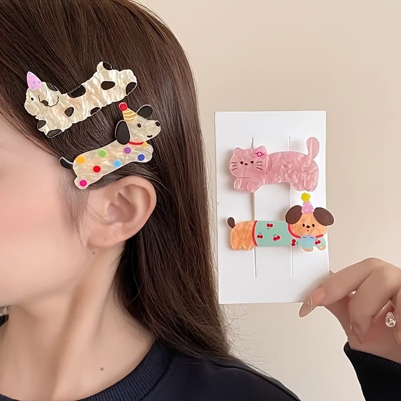 [Cute Hair Clips] Cute 2pcs/3pcs/5pcs Cartoon Animal Hair Clip Set, Cat and Puppy Hairpins | Fashionable Hairstyle Accessories for Women, Party Stylish Creative Style Bangs Barrette, Birthday Gift