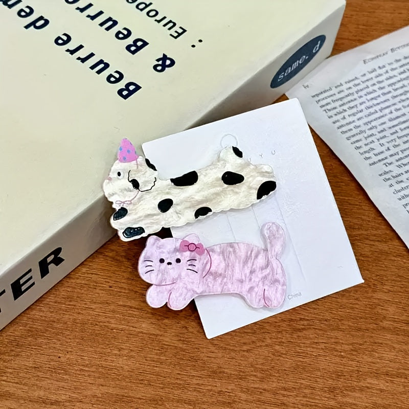 [Cute Hair Clips] Cute 2pcs/3pcs/5pcs Cartoon Animal Hair Clip Set, Cat and Puppy Hairpins | Fashionable Hairstyle Accessories for Women, Party Stylish Creative Style Bangs Barrette, Birthday Gift