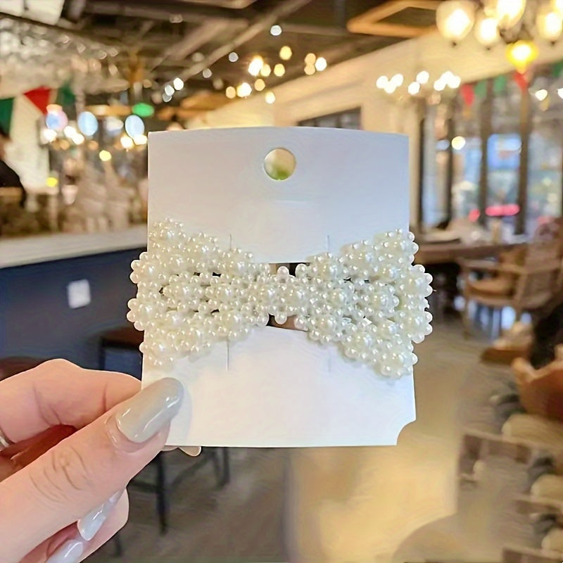 [Elegant Pearl | French] 20pcs Elegant Pearl | Bow Tie Hair Clip Set, French Temperament Hair Clip, Exquisite Korean Style Side Tassel Hair Clip, Plastic Duckbill Clip, Fashion Accessories Style Random