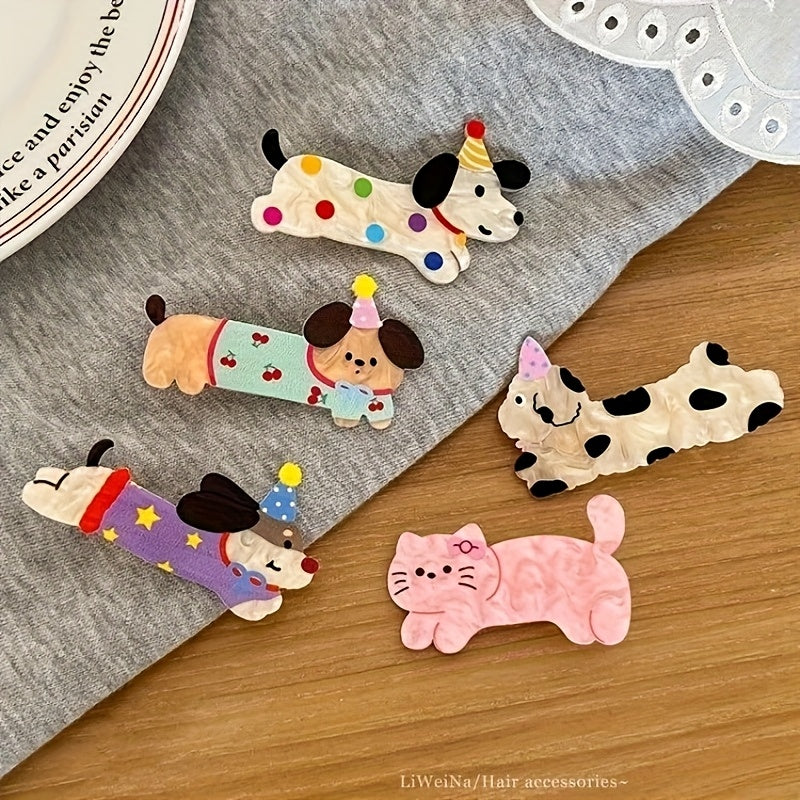 [Cute Hair Clips] Cute 2pcs/3pcs/5pcs Cartoon Animal Hair Clip Set, Cat and Puppy Hairpins | Fashionable Hairstyle Accessories for Women, Party Stylish Creative Style Bangs Barrette, Birthday Gift