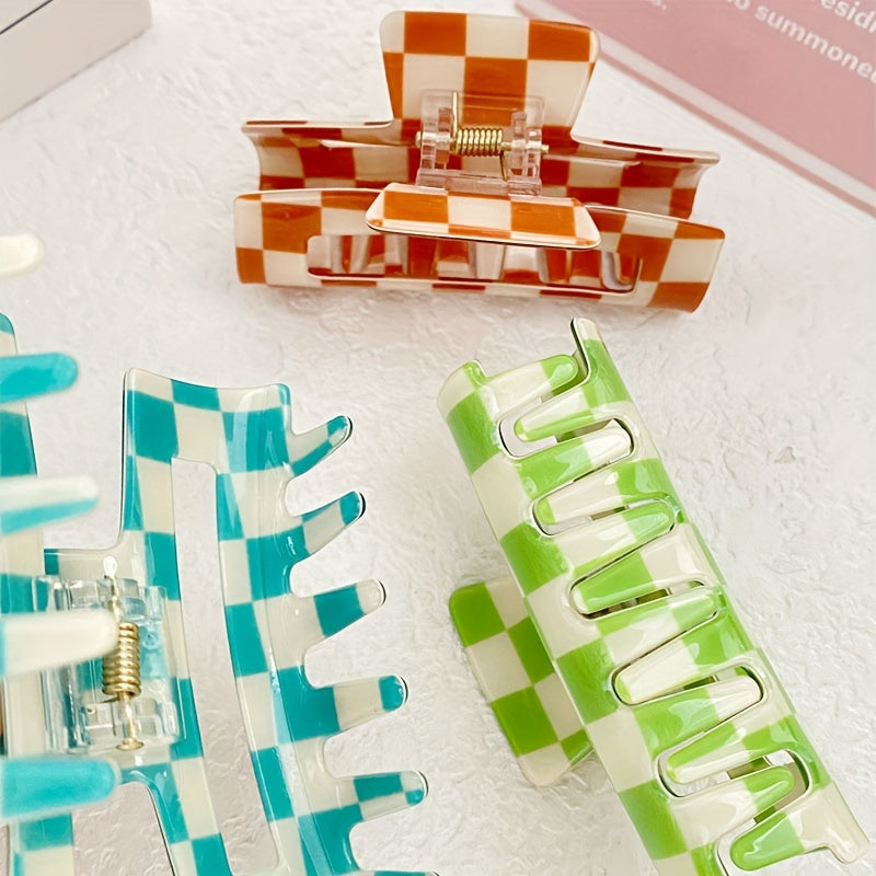 [6pcs Sweet Hair Clip] 6pcs Women's Sweet Dopamine Checkerboard Square Hair Clip | Suitable for Vacation, Leisure, Daily Commuting, Perfect for Thanksgiving