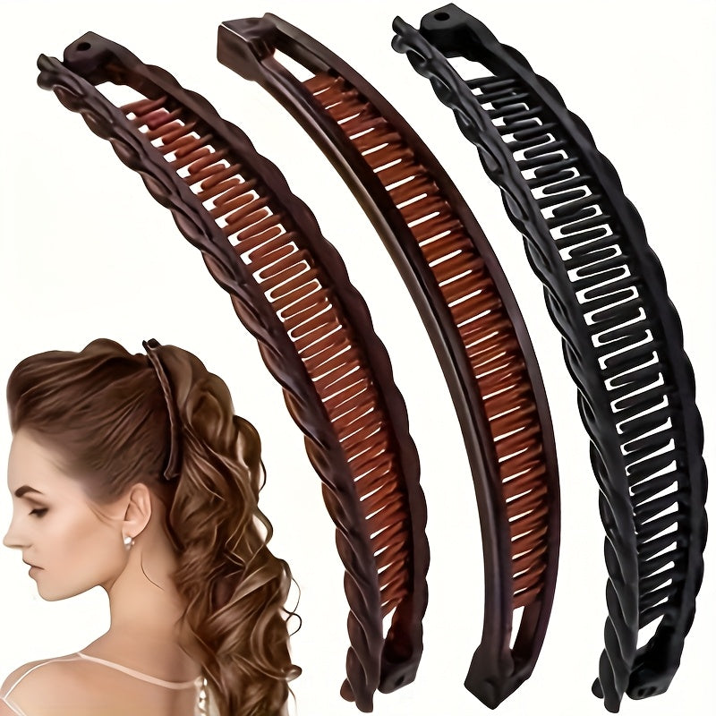 1pc/3pcs Women's Large Banana Hair Clips - Retro Non-Slip Double-Tooth Clips, Wave Hairpins for Thick Long Curly Hair, Secure Hold, Coffee & Black, Christmas Gift, Vintage Style, Durable Holiday Accessories